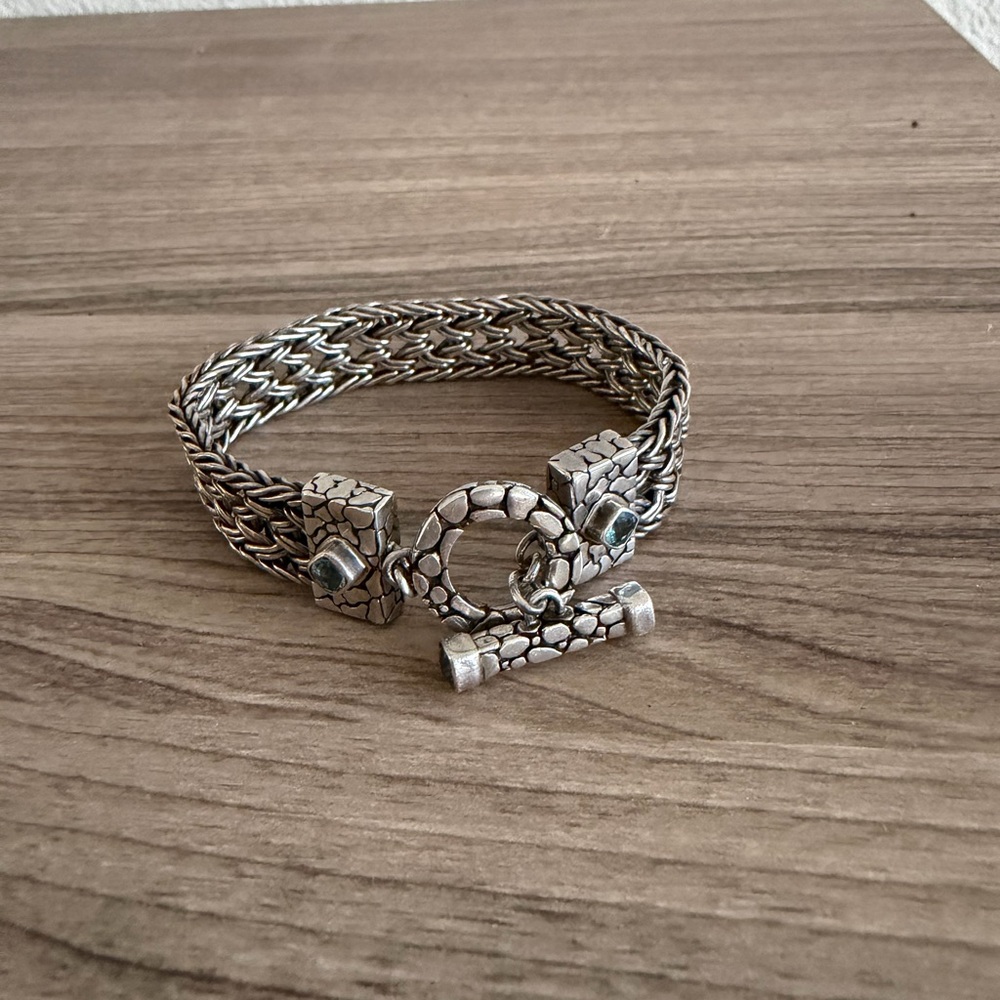 Blue Topaz Sterling Silver Braided Bracelet Vintage Solid 8 ”  Super Rare